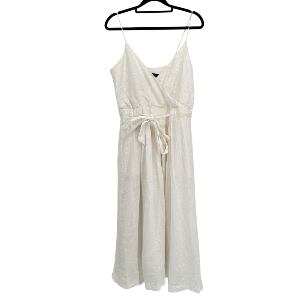 Banana‎ Republic Women's White Linen Wrap Midi Dress Size 2 Spaghetti Strap